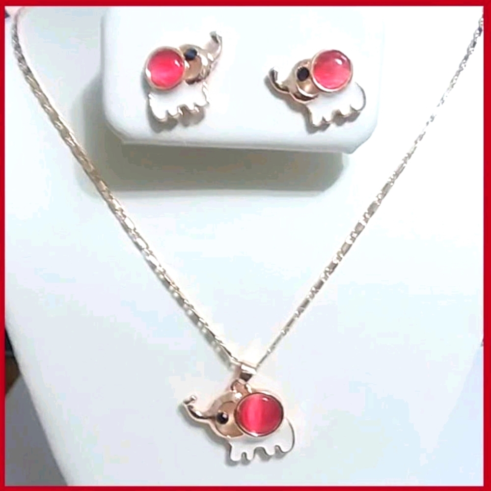 Elephant Earrings & Necklace Set